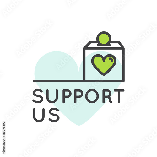 Vector Icon Style Illustration Banner Template for Web Site with Donation Button and Support Slogan, Donate for Project and Developers, Send Money to Help
