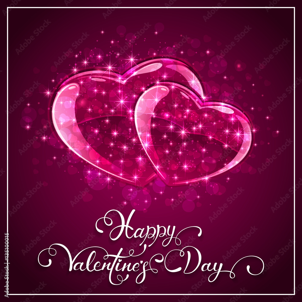 Pink hearts on Valentines background