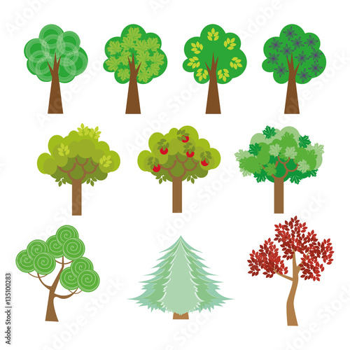 trees set in a flat design style to the streets or park. Vector, illustration EPS10.