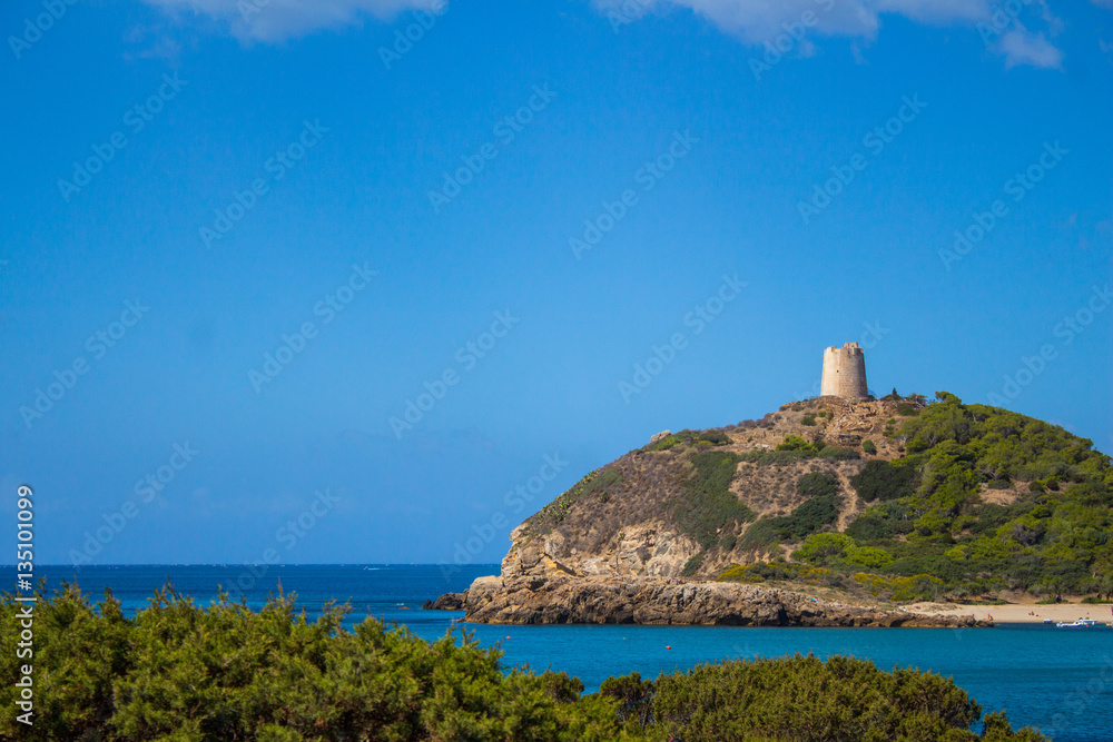 Sardinia Italy Torre di Chia creek with blue sky