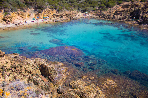 Sardinia beatifull beach crystal water with rock and tree