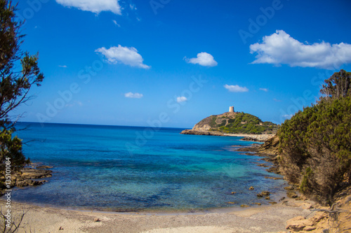 Sardinia Italy Torre di Chia bay with blue sky © pjosto