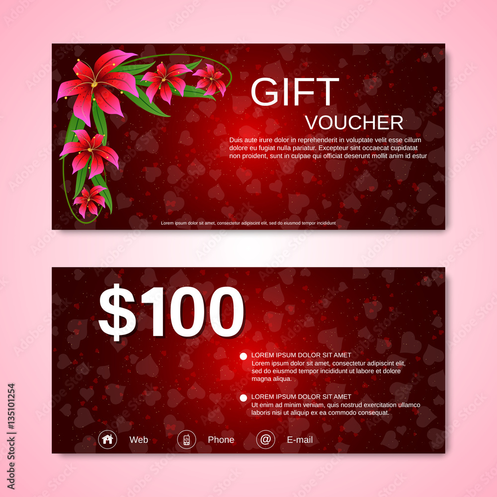 Naklejka premium Valentine's Day gift voucher, discount coupon vector design