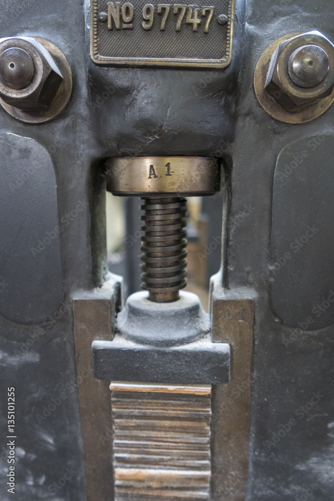 Detail of retro old press printing machine Detail of retro old press printing machine