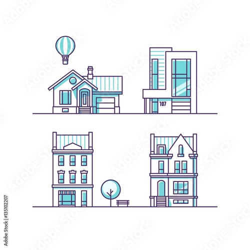 Set of vector illustration traditional and modern houses. For web design and application interface, also useful for infographics.