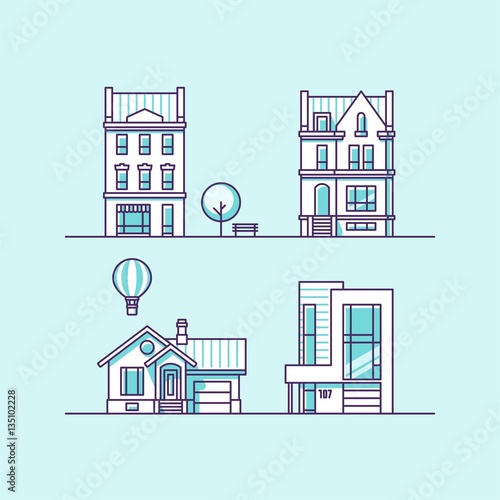 Set of vector illustration traditional and modern houses. For web design and application interface, also useful for infographics.