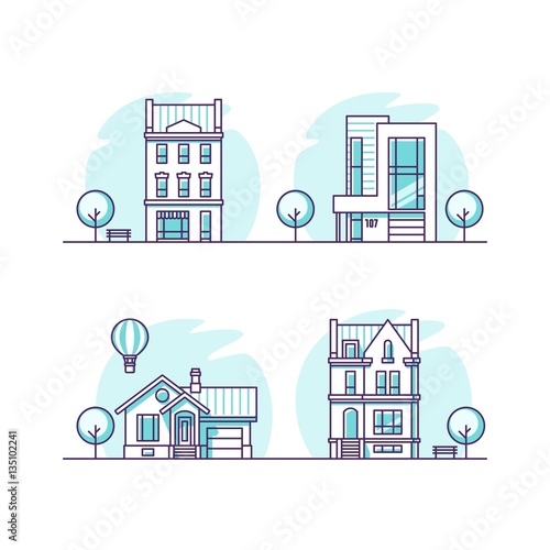 Traditional and modern houses. For web design and application interface, also useful for infographics. Vector illustration.