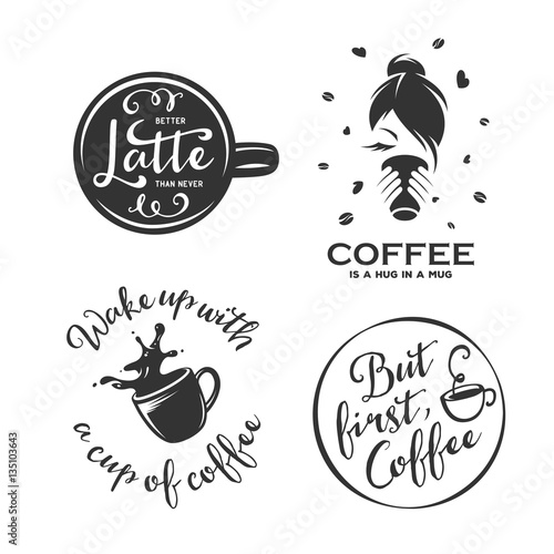 Coffee related vintage vector illustration with quotes.