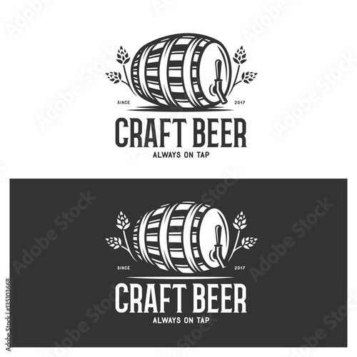Craft beer always on tap monochrome emblem. Vector vintage illustration.