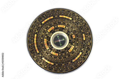Chinese magnetic compass - Luopan. Isolated on white background.