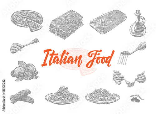 Hand Drawn Italian Food Icons Set
