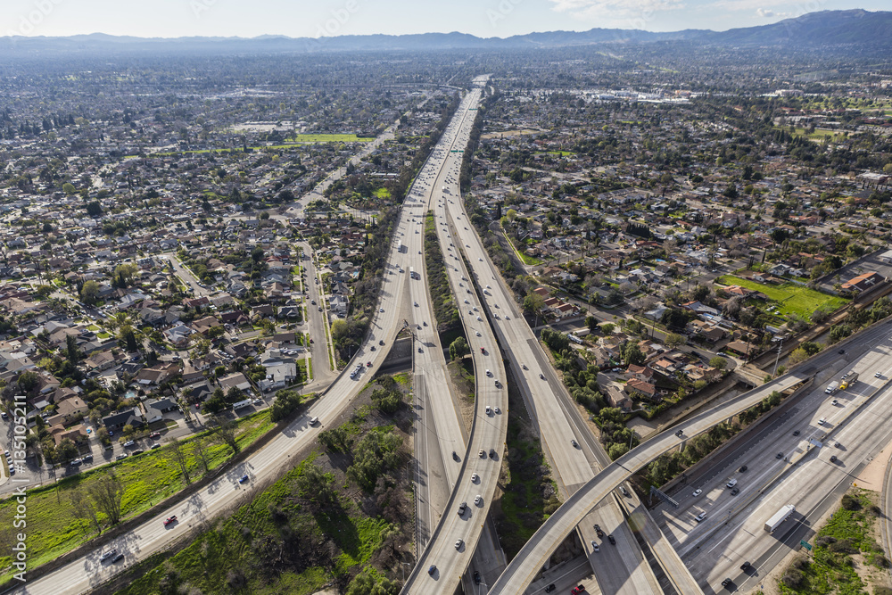 The 118 freeway crossing the San Fernando Valley in Los Angeles California.