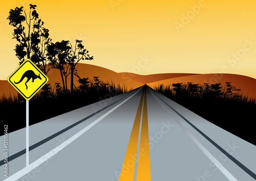 Kangaroo ahead road sign