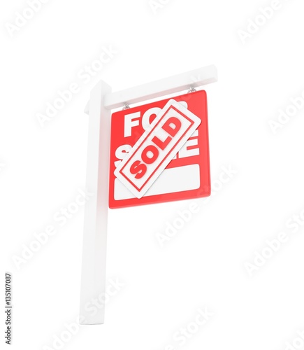 For sale sold red icon real estate on white background. 3D rendering.