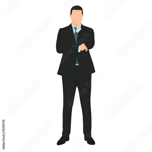 Businessman thinking. Man in dark suit standing a making decisio