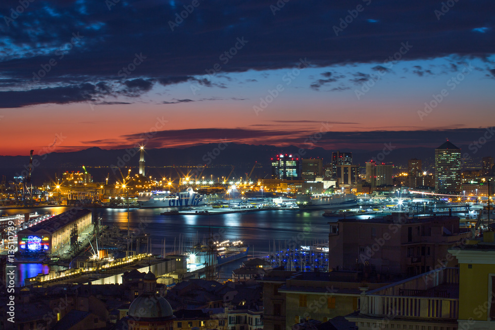 GENOA (GENOVA), ITALY,  JANUARY, 24, 2017 - View of the port at night of Genoa (Genova), Italy