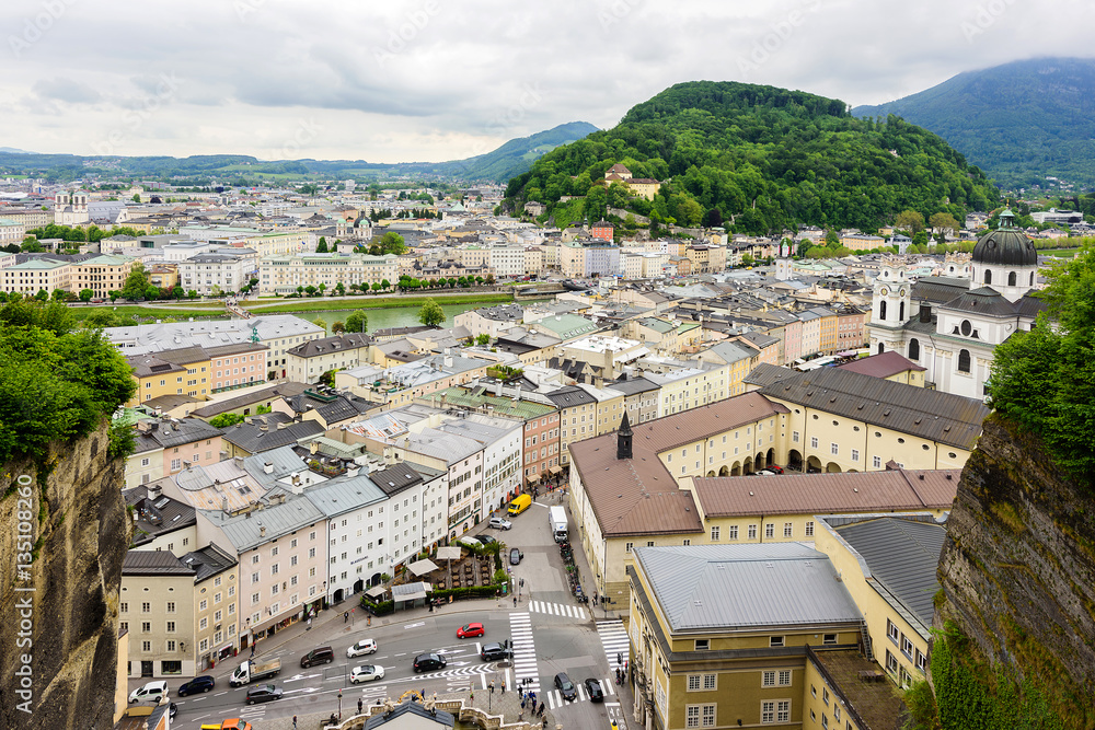 Salzburg Historic center Aerial view over the city. Salzburg, Austria