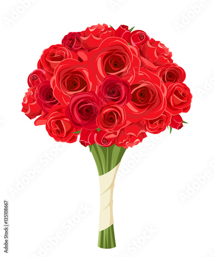 Vector bouquet of red roses isolated on a white background.