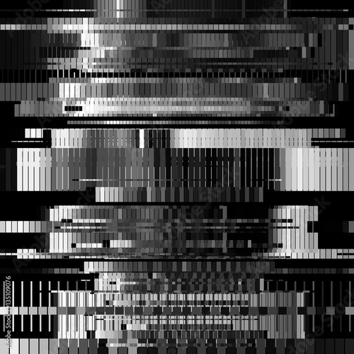 Glitch abstract background with distortion effect, bug, error, random horizontal black and white, monochrome lines for design concepts, posters, wallpapers, presentations, prints. Vector illustration.