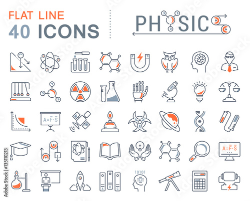 Set Vector Flat Line Icons Physic