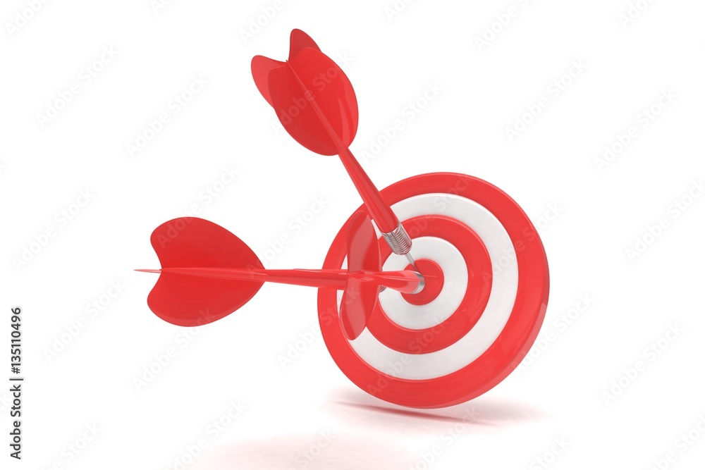Three arrows darts in center. 3d rendering. Three arrows darts in center. 3d rendering.