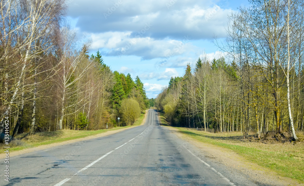 The scenic road cars not far from Minsk.