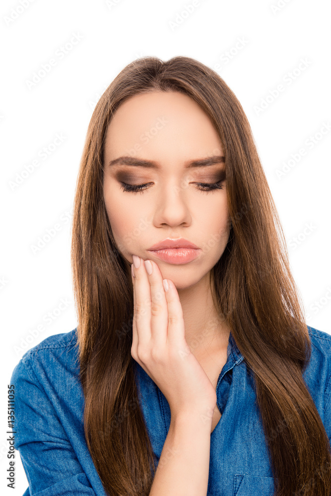 Portrait of sad unhappy young woman having toothache Portrait of sad unhappy young woman having toothache