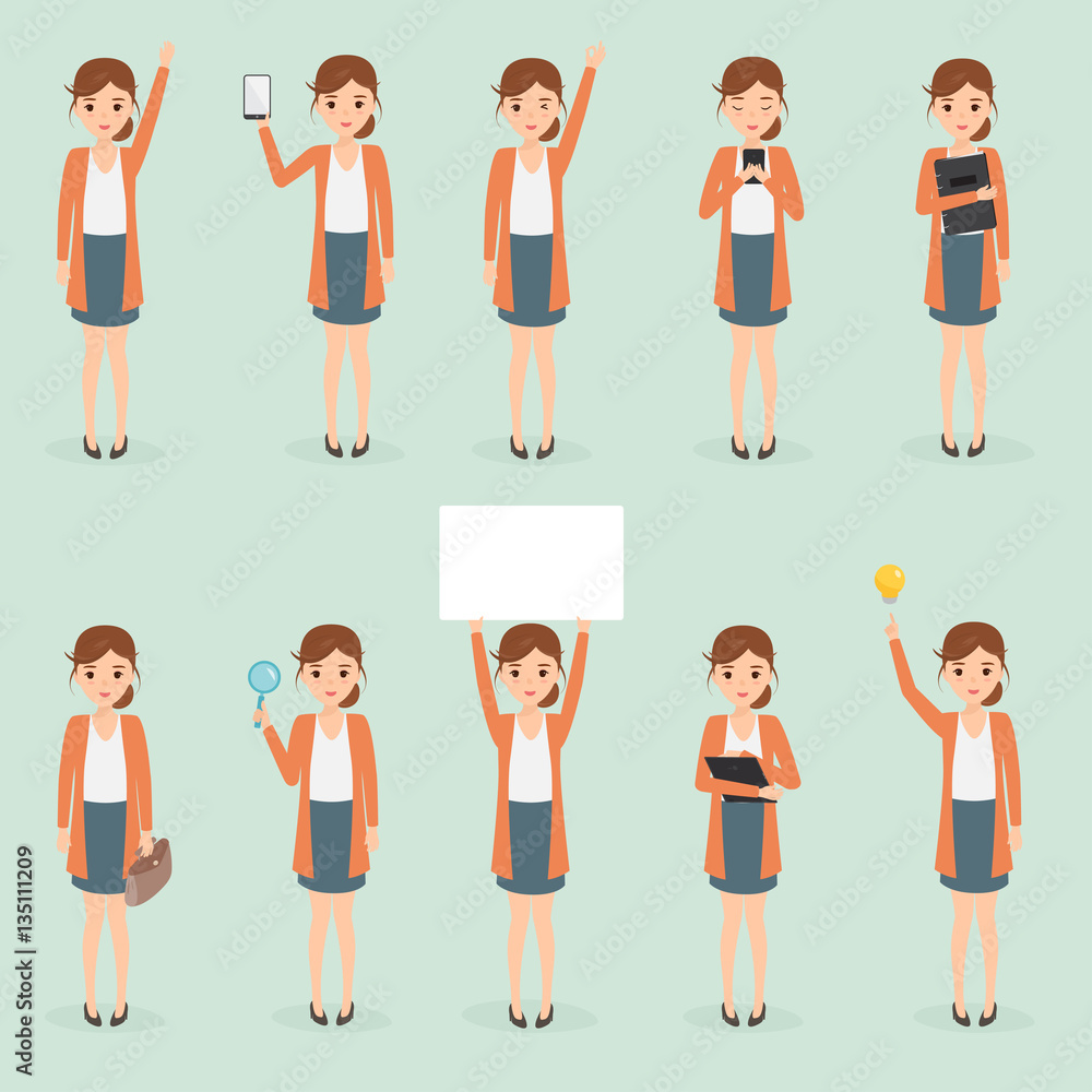 business woman people character of work. vector job design.