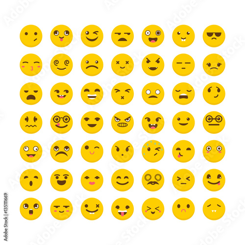 Set of emoticons. Big collection with different expressions. Fla