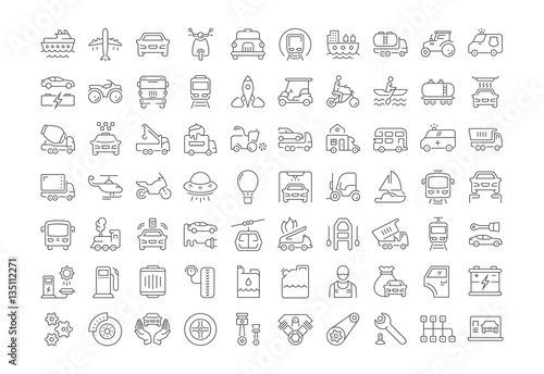 Set Vector Flat Line Icons Transport