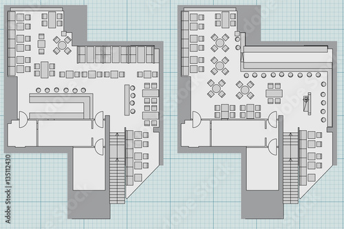 Standard cafe furniture symbols on floor plans
