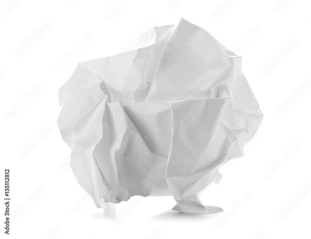 Crumbled white paper ball on white background Crumbled white paper ball on white background