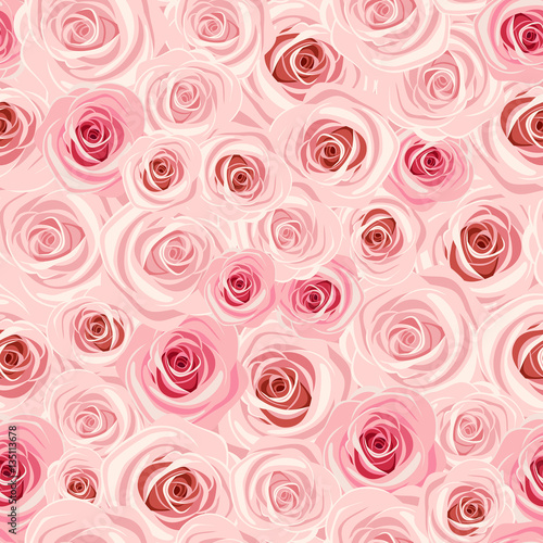 Vector seamless background with pink roses.