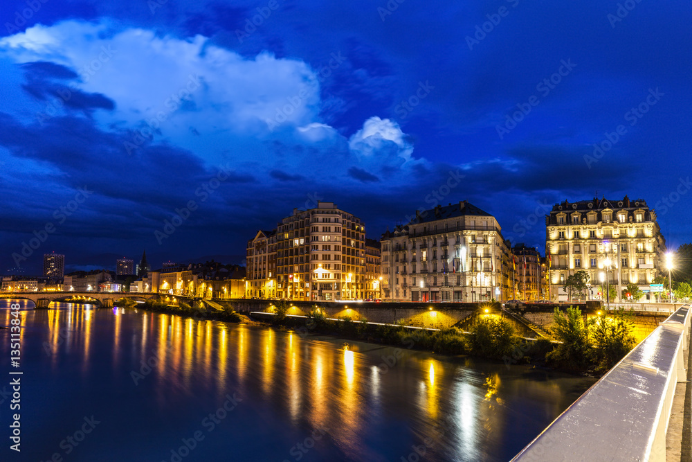 Grenoble architecture along Isere River