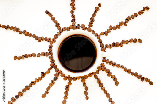 coffee beans on white table top view pattern