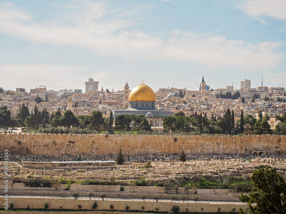 A view of the city of old Jerusalem from the Mount of Olives.