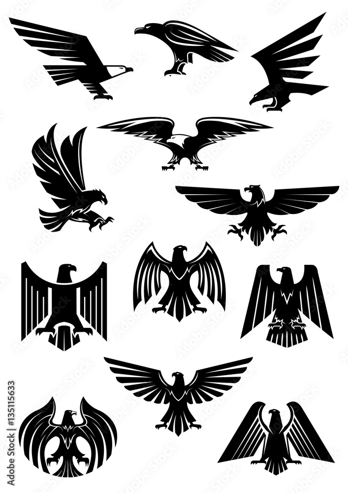 Naklejka premium Odznaka herbowa orła lub sokoła, aquila lub jastrzębia