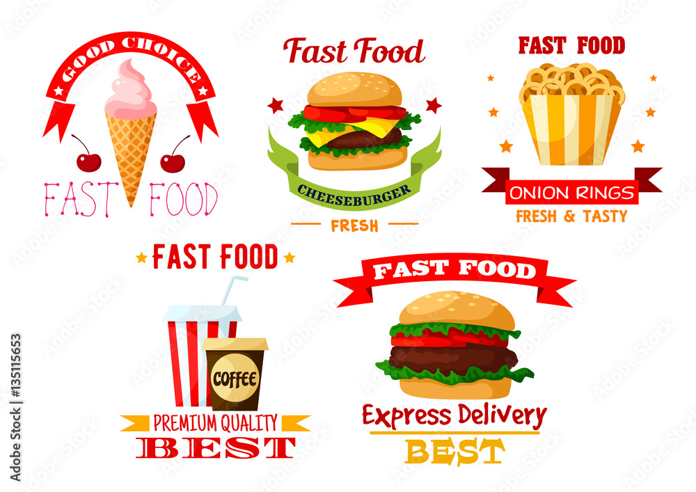 Icons set of greasy and unhealthy fast food