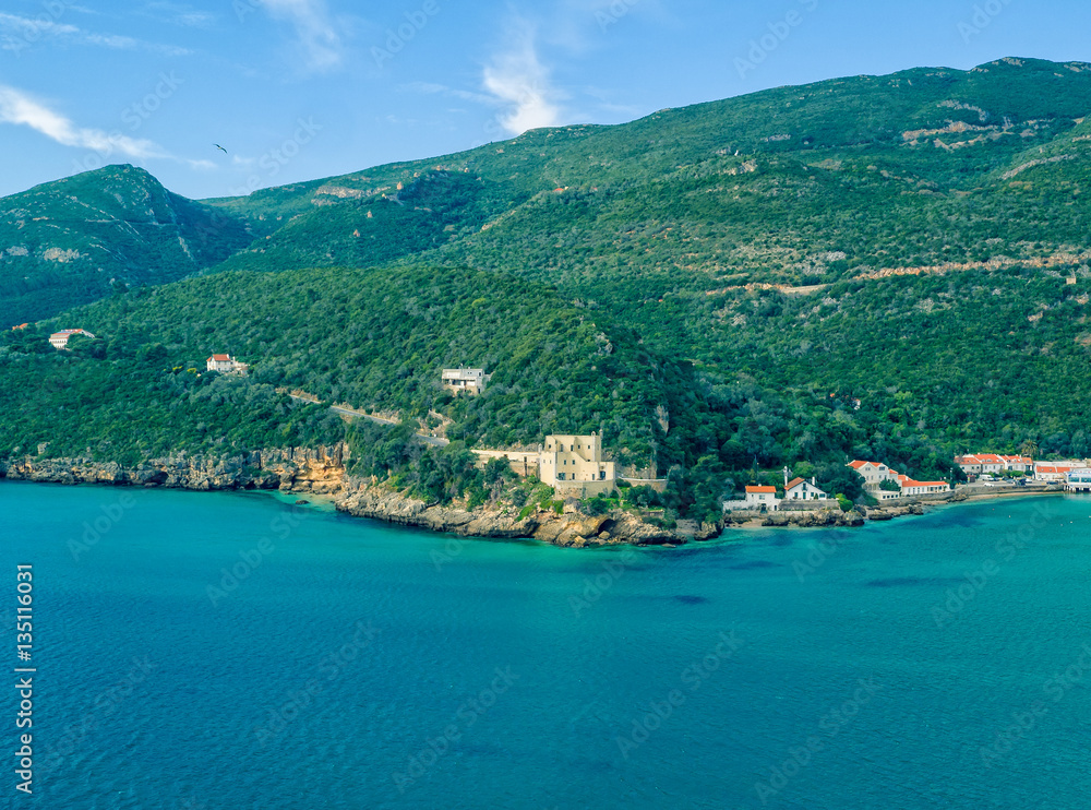 Aerial View Ocean Coastal Landscape of Nature Park Arrabida