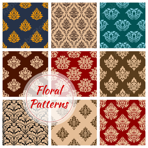 Retro floral seamless pattern background set