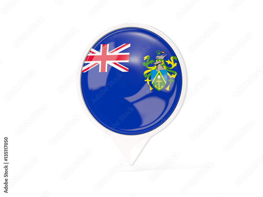 Round white pin with flag of pitcairn islands Round white pin with flag of pitcairn islands