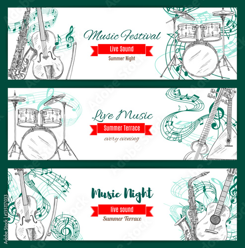Melody with notes, audio or sound, music banner