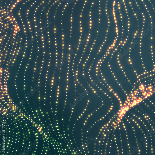 Wave Background. Ripple Grid. Glowing Round Particles. Swarm Of Dots. Vector Illustration