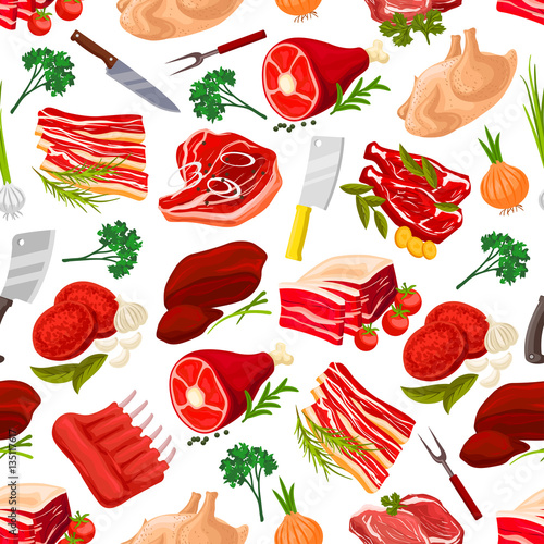 Seamless pattern background of meat products