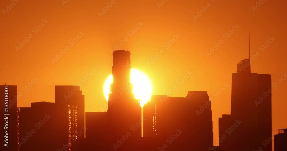 Sun Rising From Behind Downtown Los Angeles