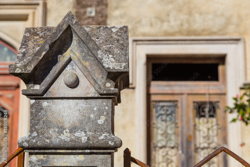 stone square decoration on pillar of fence stone square decoration on pillar of fence