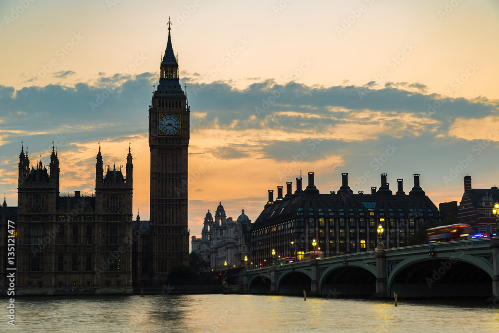 Naklejka premium Big Ben, Parliament, Westminster bridge in London