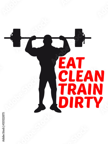 Train dirty text logo stars cool stamp color weight lifting muscles dumbbell weight training exercise eat clean