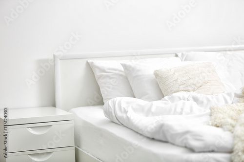 Papier peint White interior of modern bedroom with cozy double bed