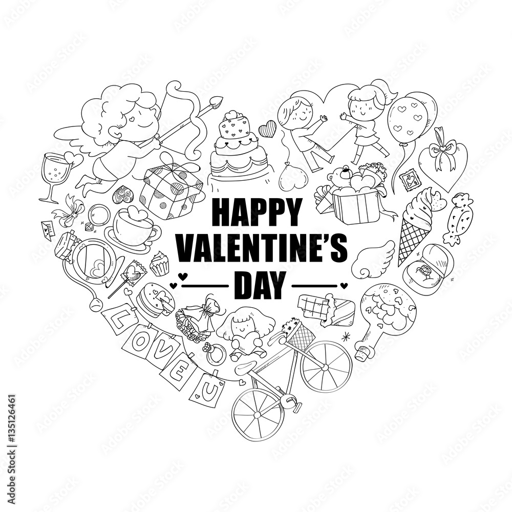 Valentine icon set, freehand drawing illustration Valentine icon set, freehand drawing illustration